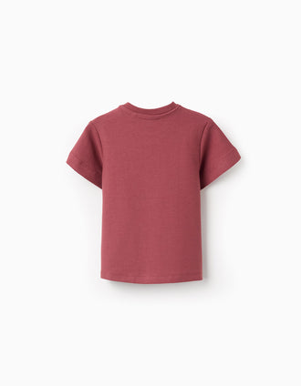 Cotton ribbed T-shirt with Express Yourself print for baby boys, brown