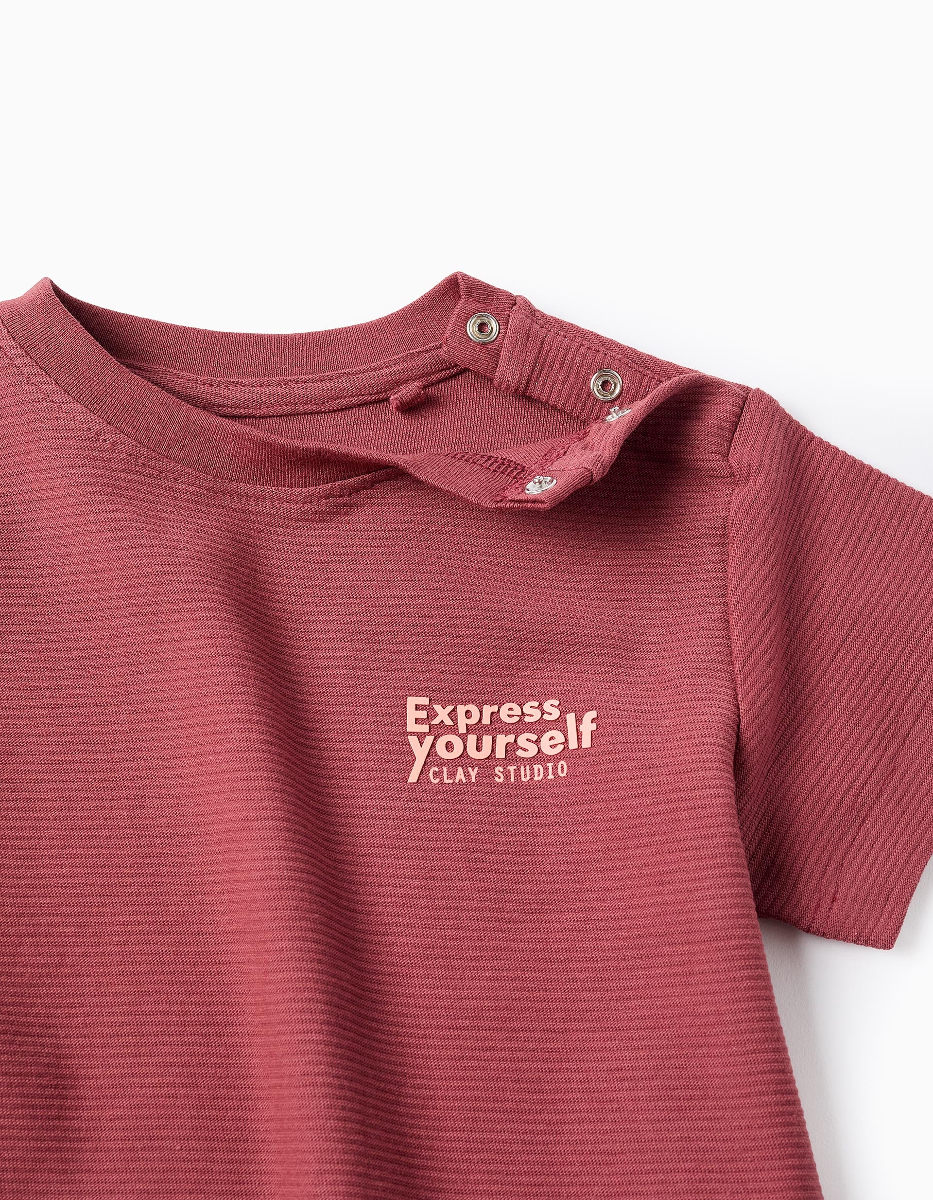 T-shirt canelada de algodão Express Yourself para bebé menino, castanho