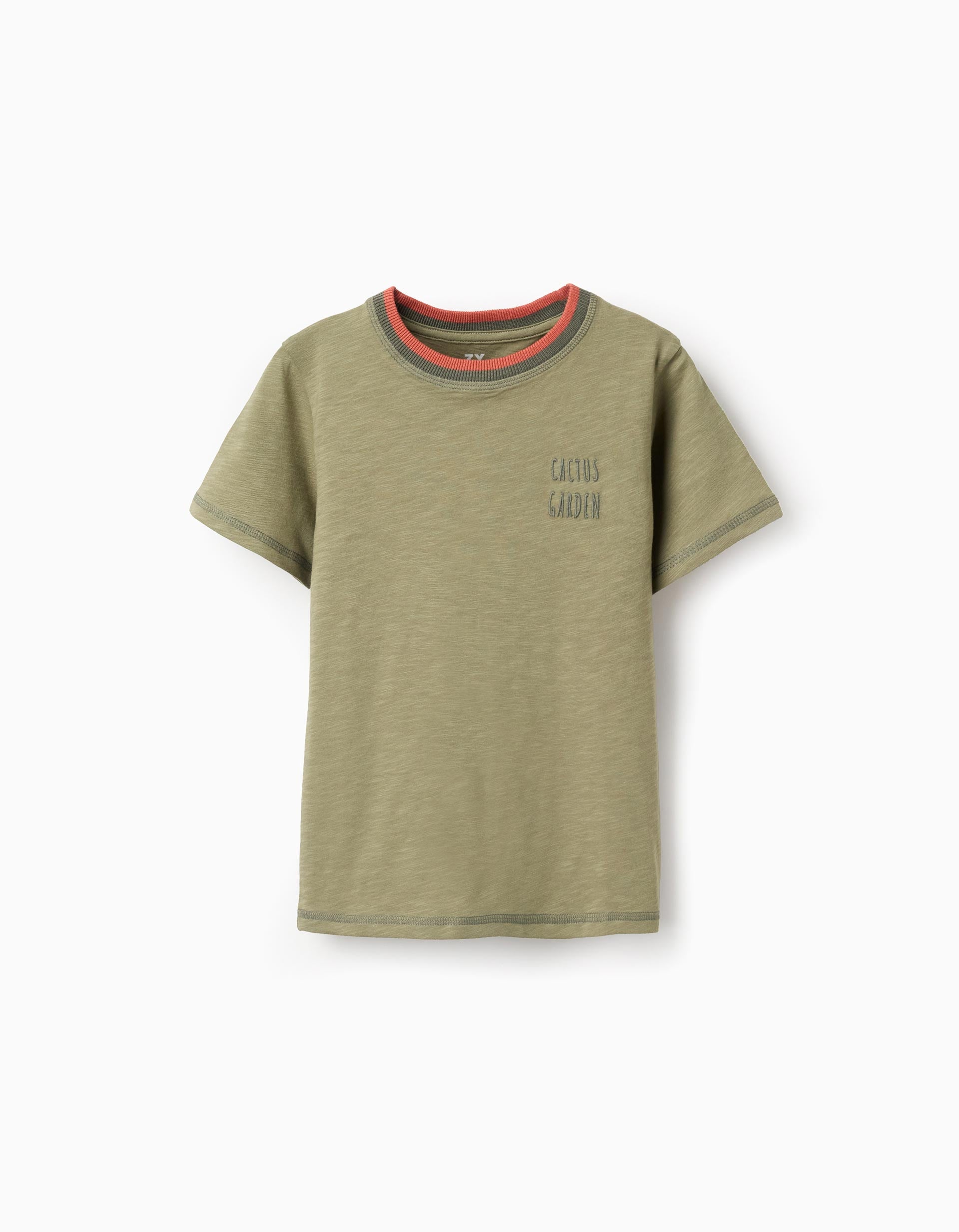Cotton T-shirt with Cactus Garden embroidery for boys, dark green