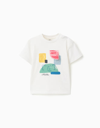 Cotton T-shirt with Art front print for baby boys, white