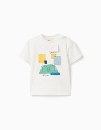 Cotton T-shirt with Art front print for baby boys, white
