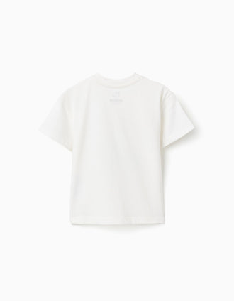 Cotton T-shirt with Art front print for baby boys, white