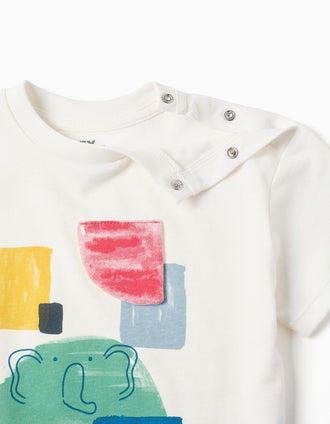 Cotton T-shirt with Art front print for baby boys, white