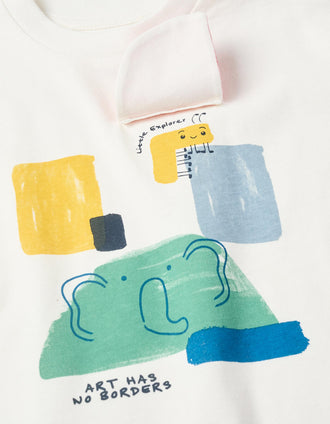 Cotton T-shirt with Art front print for baby boys, white