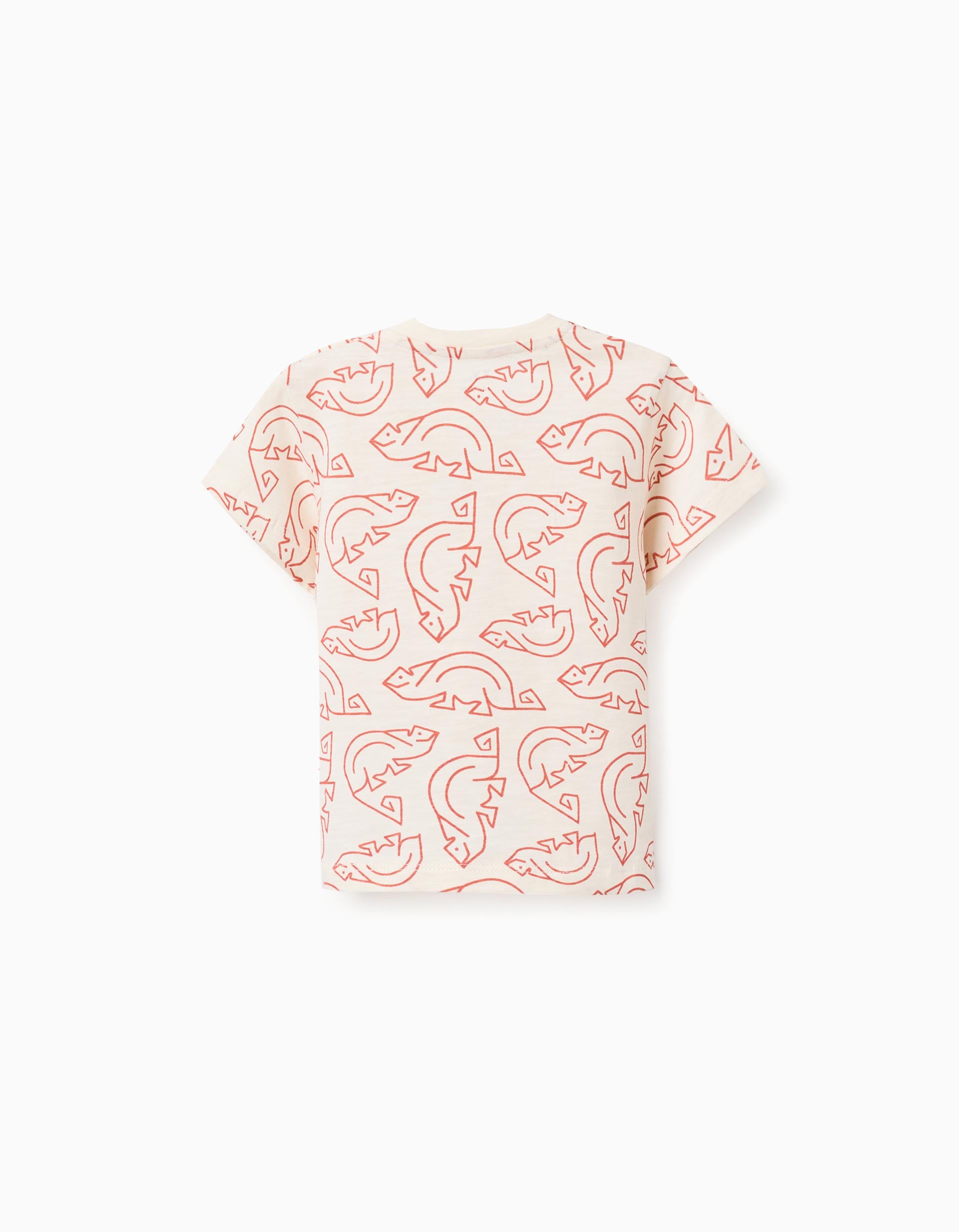 T-shirt de algodão com motivo camaleão para bebé menino, bege/laranja