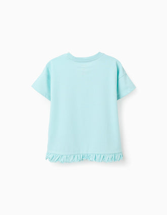 Cotton T-shirt with Stitch and Scrump print for girls, light blue
