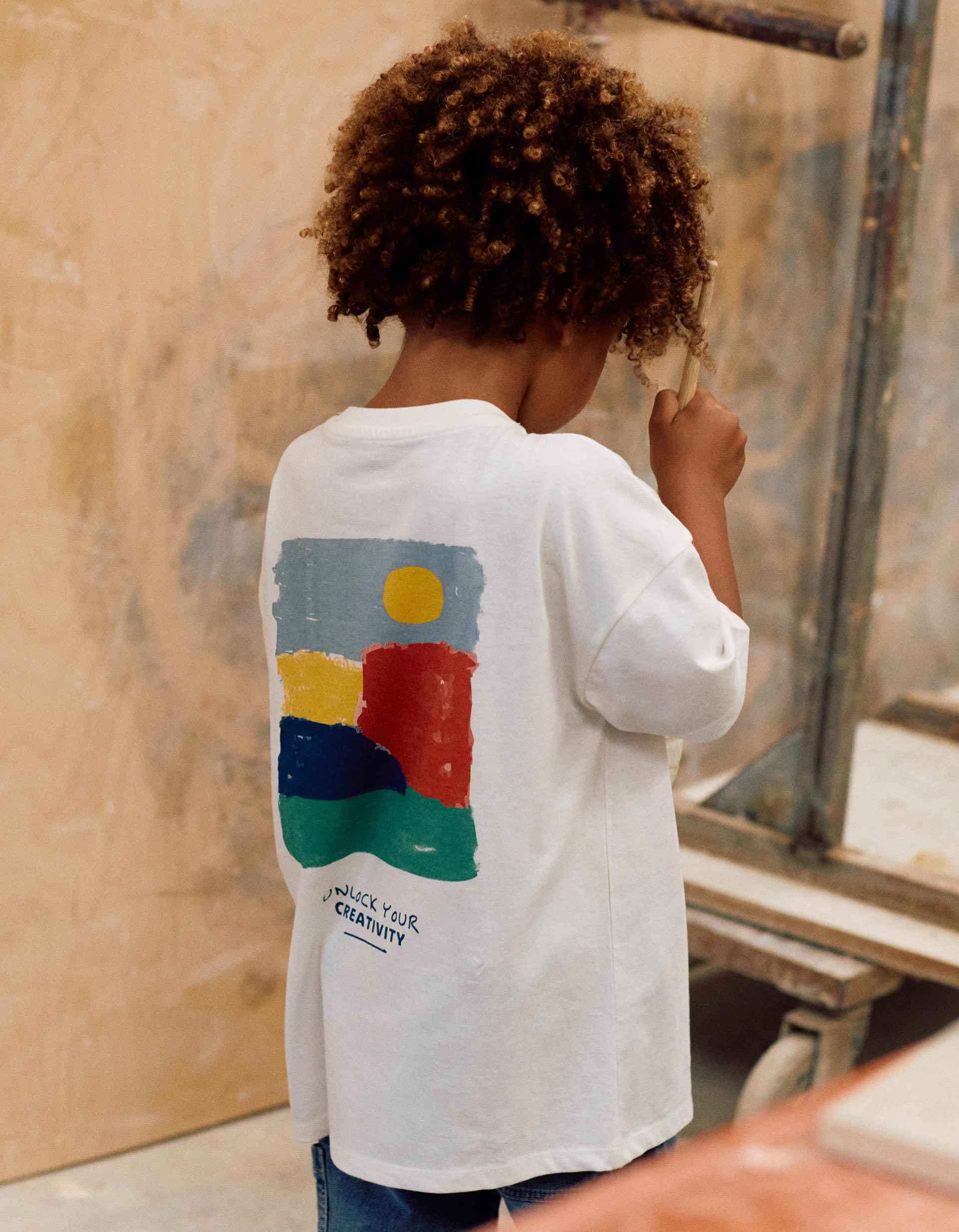Camiseta de algodón con estampados Creativity para niño, blanco