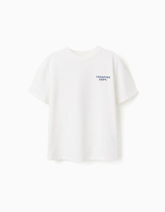 Cotton T-shirt with Creativity prints for boys, white