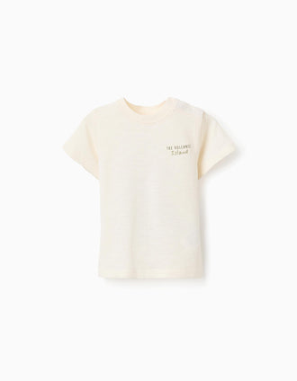 Cotton T-shirt with Lanzarote prints for baby boys, light beige