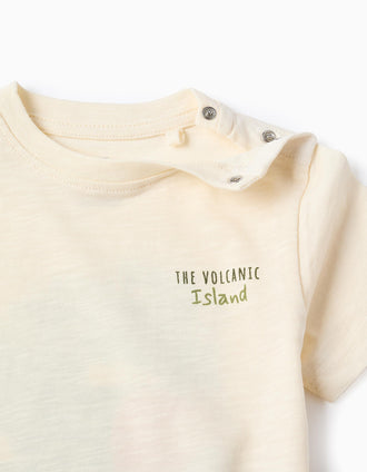 Cotton T-shirt with Lanzarote prints for baby boys, light beige