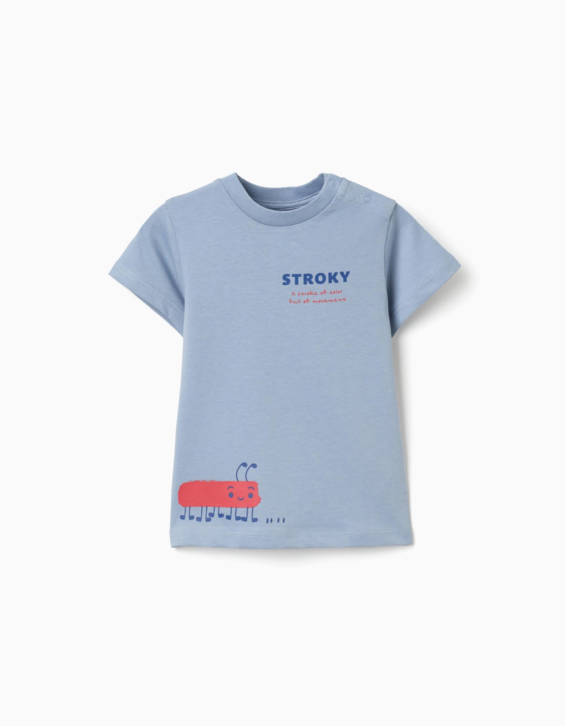 T-shirt de algodão com estampado Stroky para bebé menino, azul