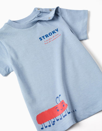 Cotton T-shirt with Stroky print for baby boys, blue