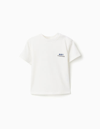 Cotton T-shirt with Art Thinkers prints for baby boys, white