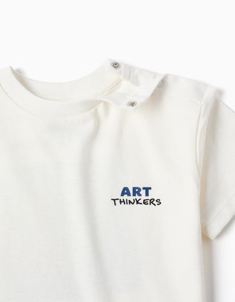 Cotton T-shirt with Art Thinkers prints for baby boys, white