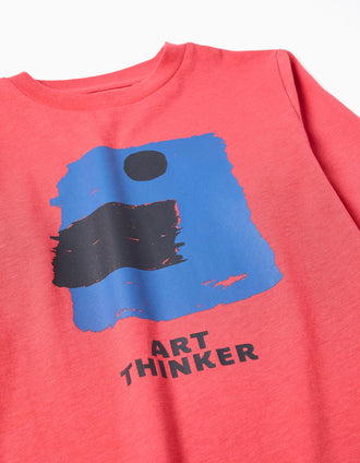 Pack of 2 long sleeve cotton T-shirts with prints for boys, dark blue/red
