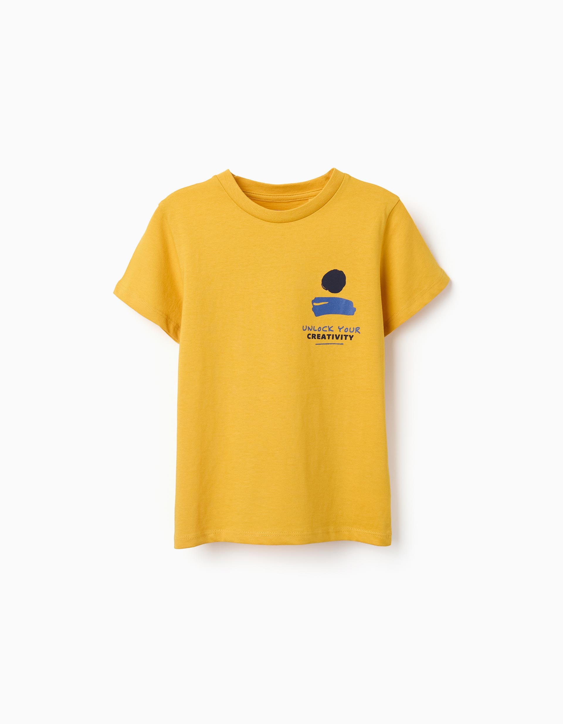 T-shirt en coton avec imprimé Creativity pour garçon, jaune moutarde
