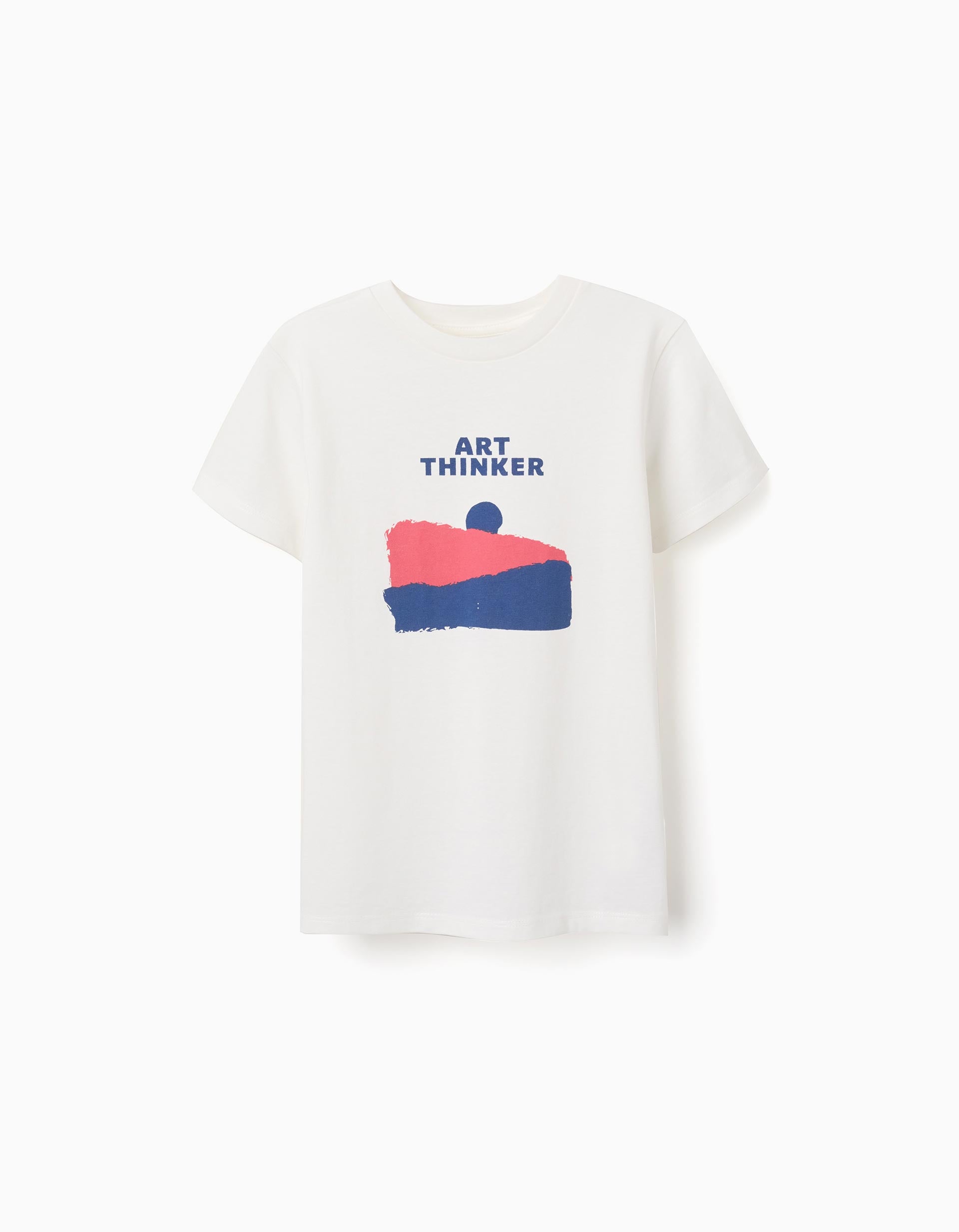 T-shirt en coton avec imprimé Art Thinker à l'avant pour garçon, blanc