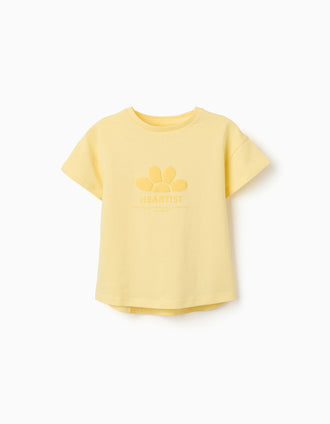Camiseta de algodón con estampado en relieve para niña, amarillo
