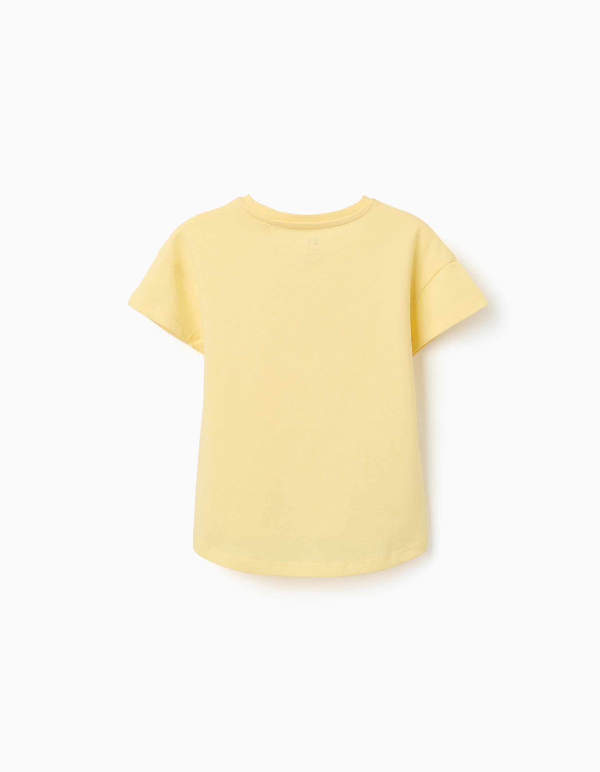 T-shirt en coton avec imprimé en relief à l'avant pour fille, jaune