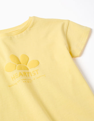 Camiseta de algodón con estampado en relieve para niña, amarillo