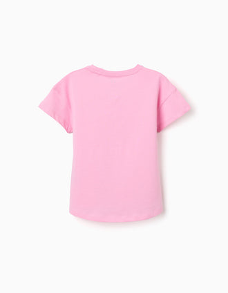 Camiseta de algodón con estampado floral en relieve para niña, rosa