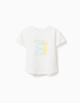 Cotton T-shirt with Imagination print for girls, white