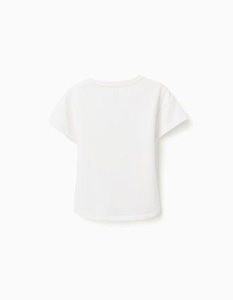 Cotton T-shirt with Imagination print for girls, white