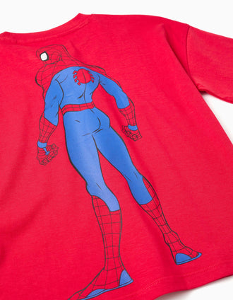 T-shirt en coton avec imprimés Spider-Man pour garçon, rouge