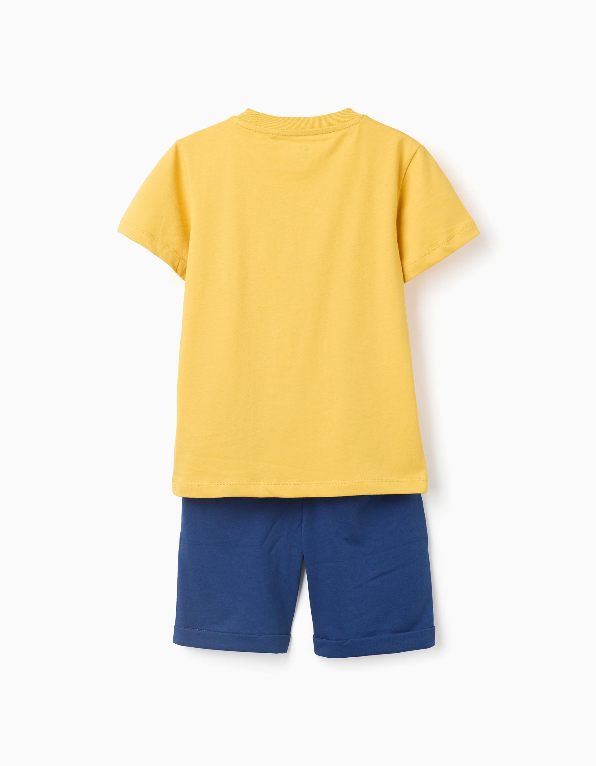T-shirt e calções com estampado para menino, amarelo/azul-escuro