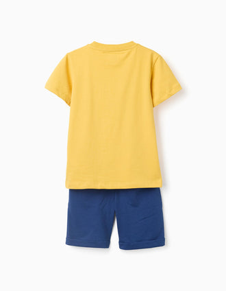 Camiseta y bermudas con estampado para niño, amarillo/azul oscuro