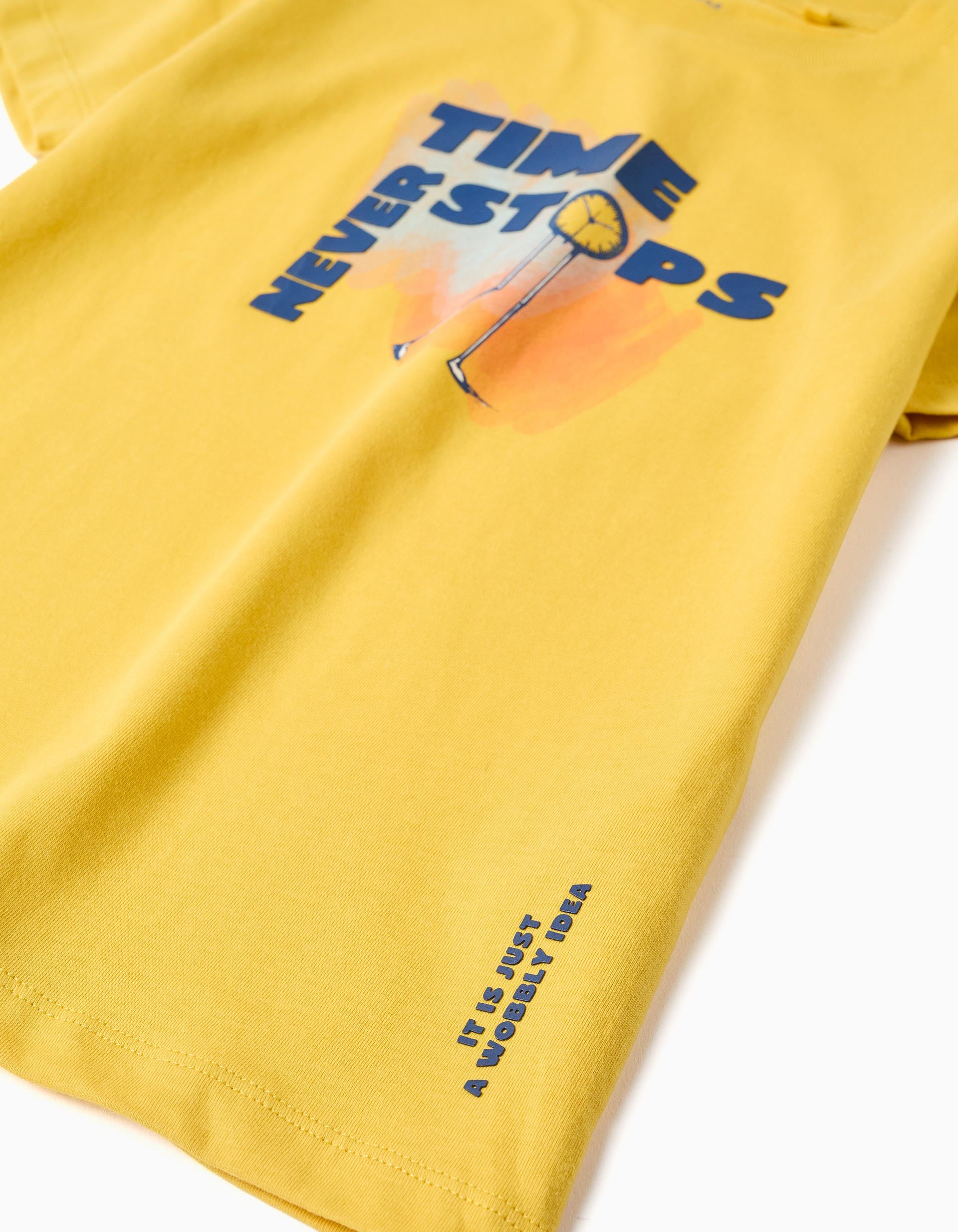 T-shirt e calções com estampado para menino, amarelo/azul-escuro