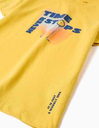 Camiseta y bermudas con estampado para niño, amarillo/azul oscuro