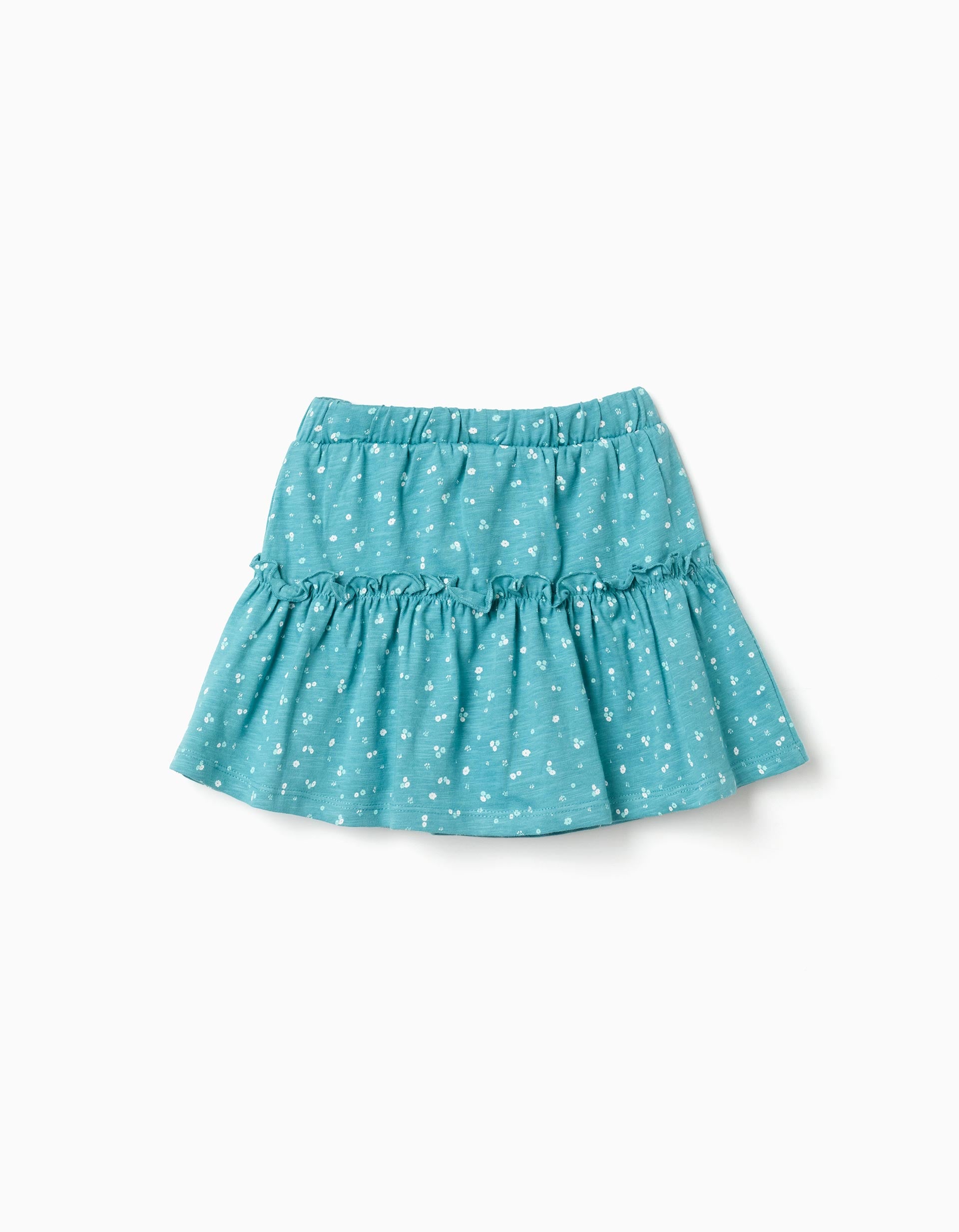 Jupe-short en coton à motif floral et volants pour fille, bleu turquoise
