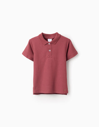 Cotton ribbed polo shirt for boys, red