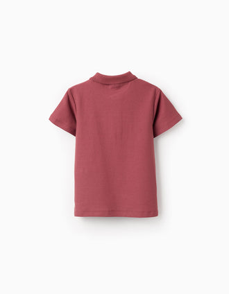 Cotton ribbed polo shirt for boys, red