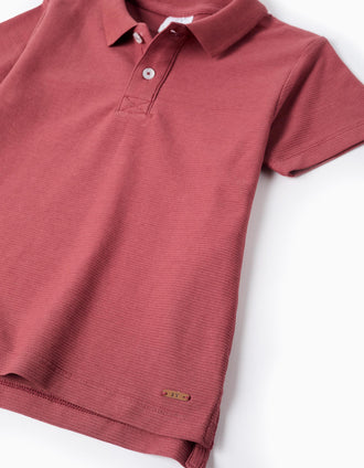 Cotton ribbed polo shirt for boys, red