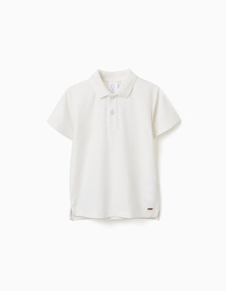 Cotton ribbed polo shirt for boys, white
