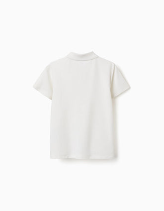 Cotton ribbed polo shirt for boys, white