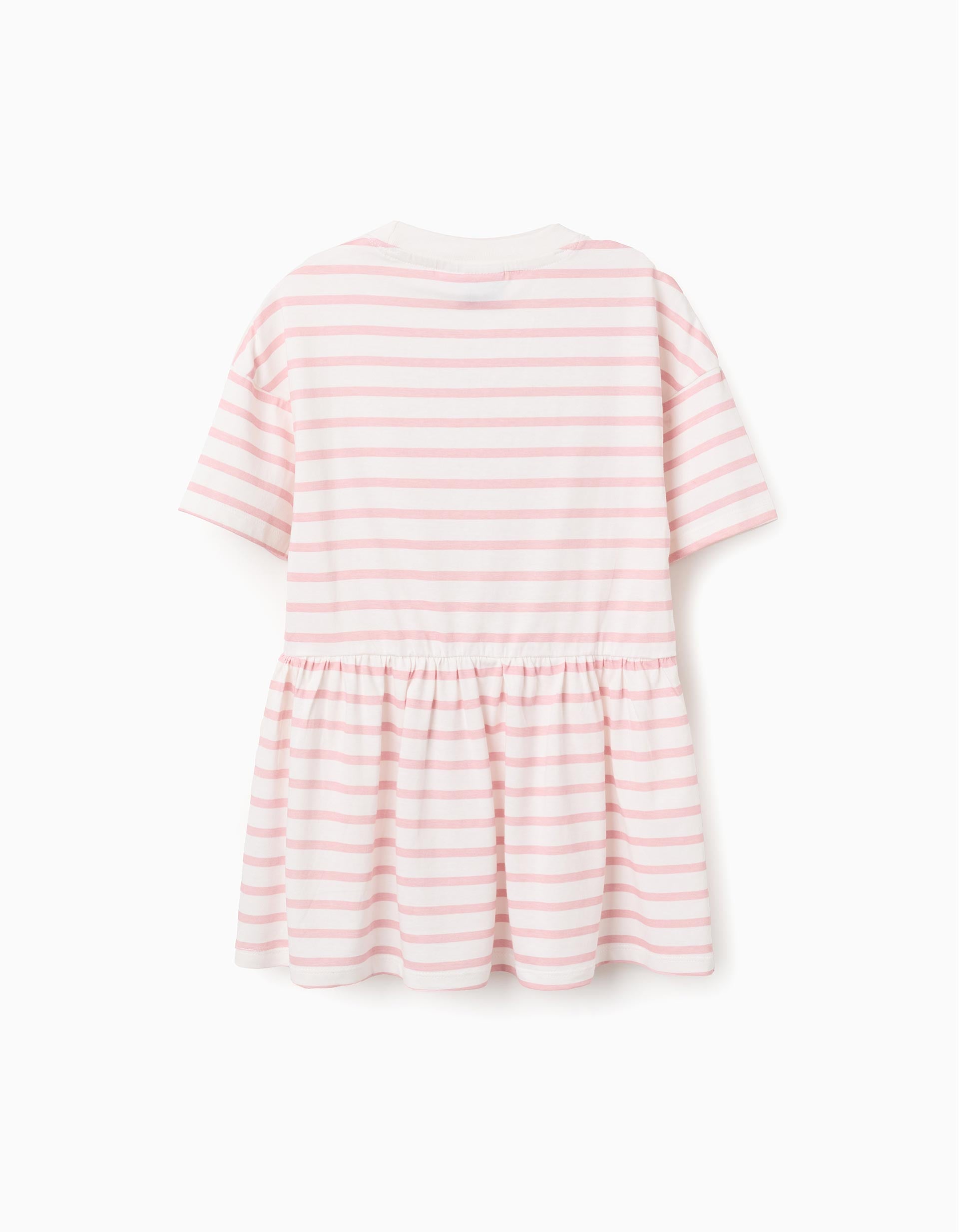 Striped cotton dress with Kuromi print for girls, white/pink