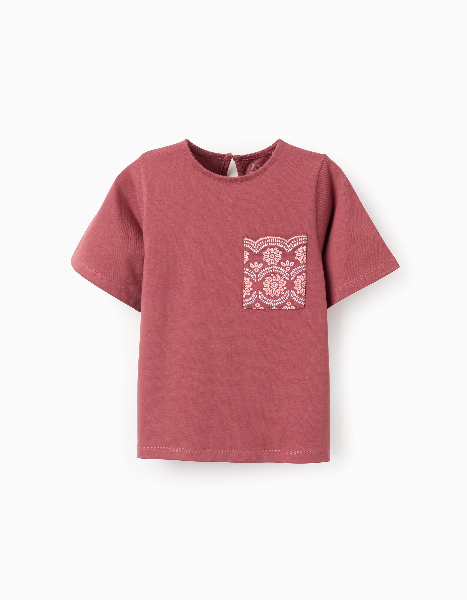 Cotton T-shirt with embroidered pocket for girls, brown