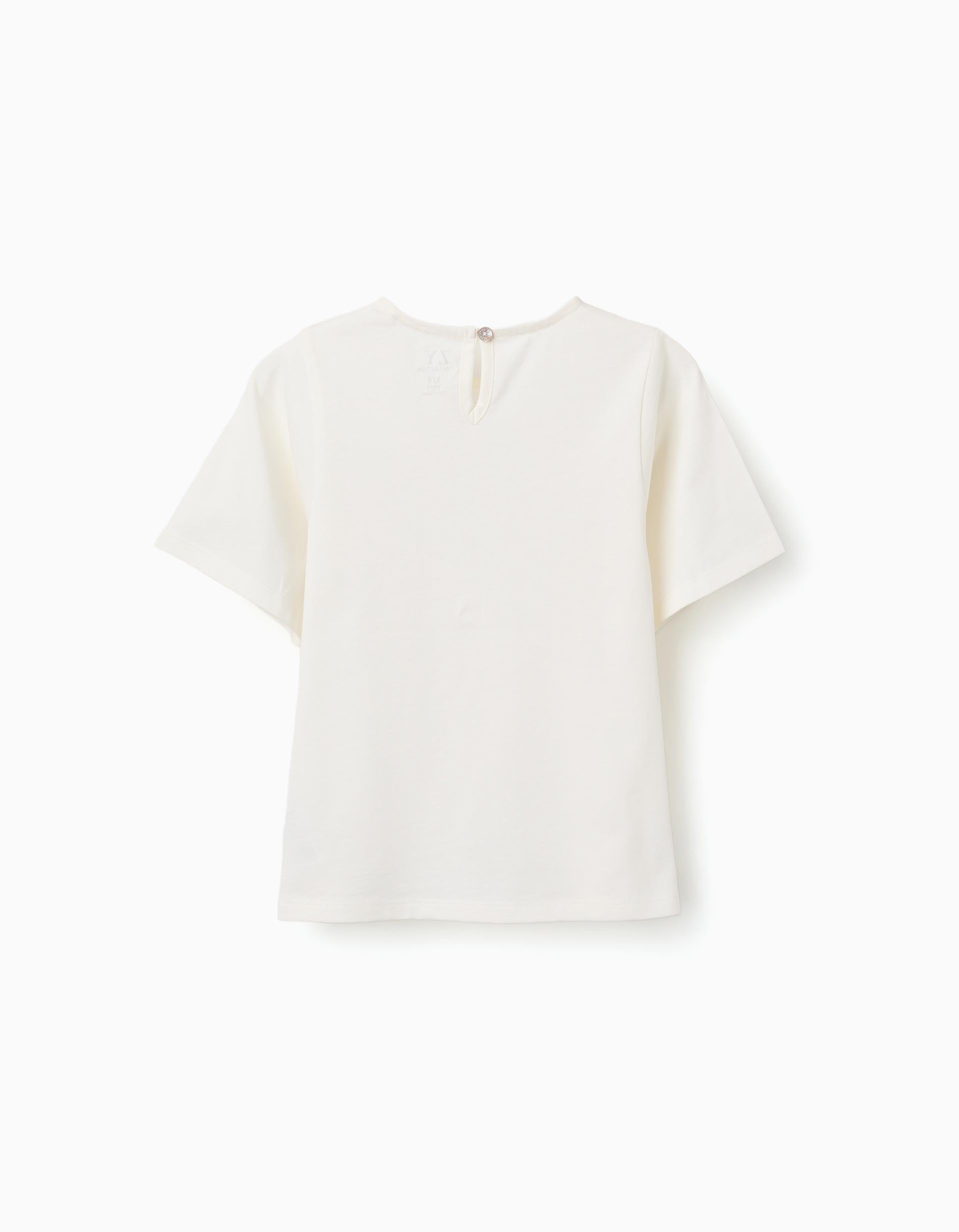 Camiseta de algodón con bolsillo bordado para niña, blanco