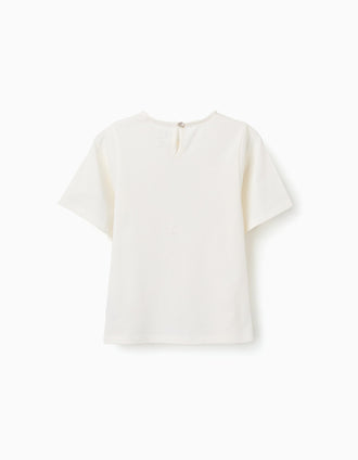 Cotton T-shirt with embroidered pocket for girls, white