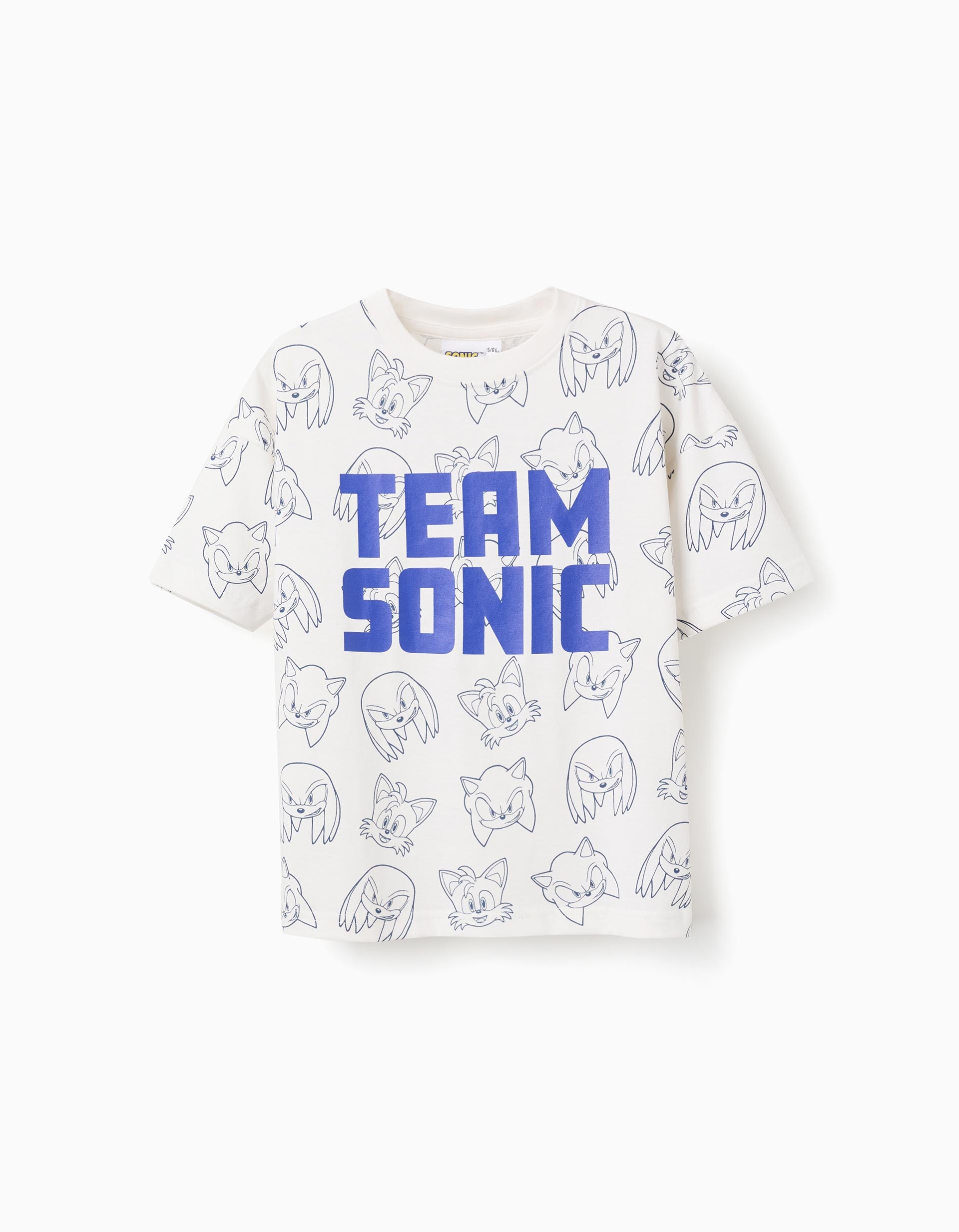 T-shirt de algodão com estampado Team Sonic para menino, branco/azul