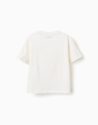 T-shirt de algodão com estampado frontal Pikachu para menino, branco