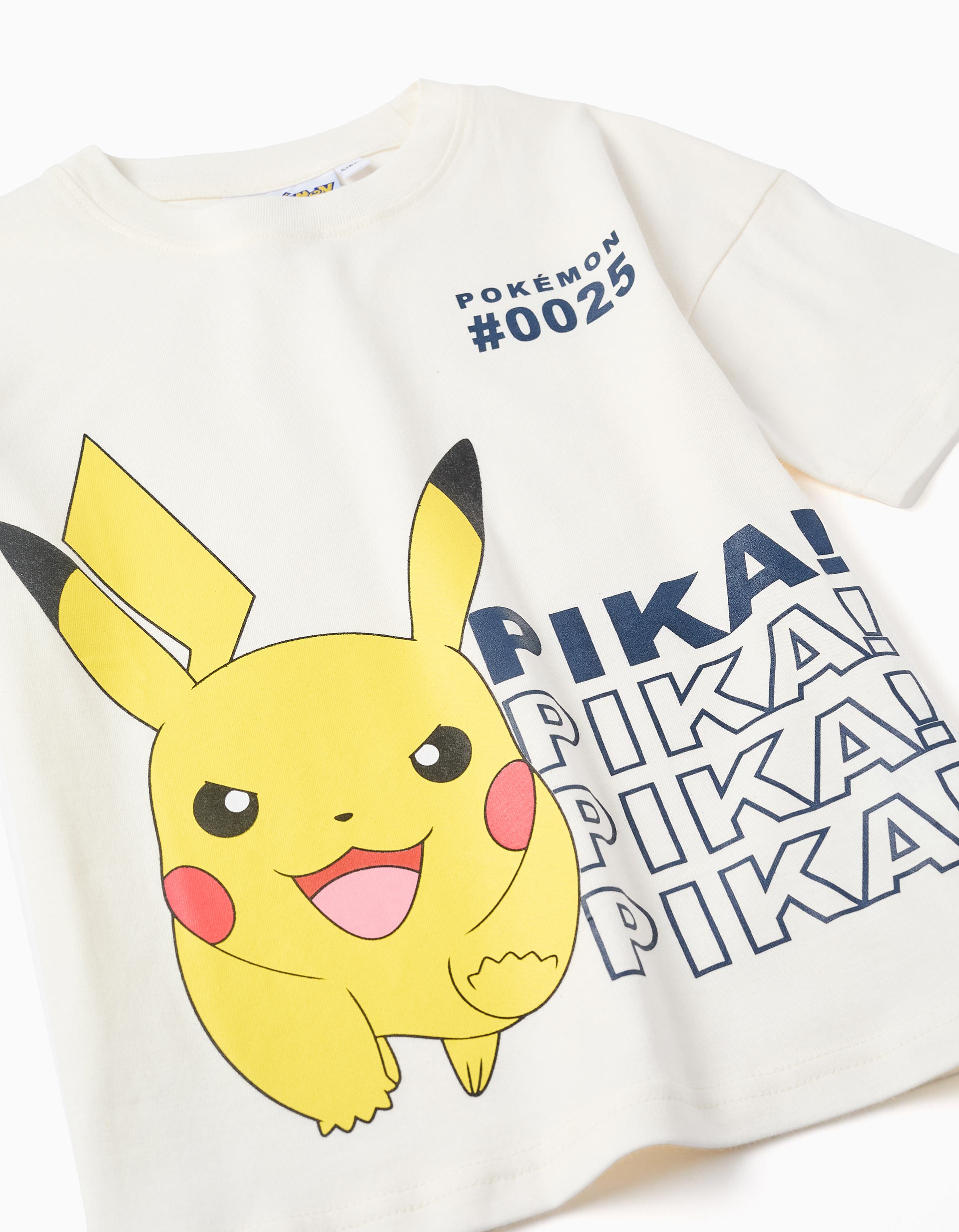 T-shirt en coton avec imprimé Pikachu à l'avant pour garçon, blanc