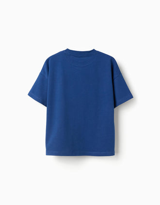 T-shirt de algodão com estampado frontal Spider-Man para menino, azul