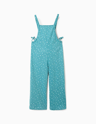 Macacão de algodão com motivo floral para menina, azul-turquesa