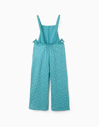 Macacão de algodão com motivo floral para menina, azul-turquesa