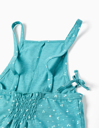 Macacão de algodão com motivo floral para menina, azul-turquesa