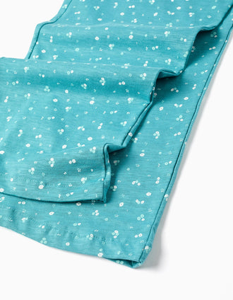 Macacão de algodão com motivo floral para menina, azul-turquesa